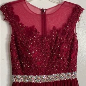Long burgundy dress with meshing on top
